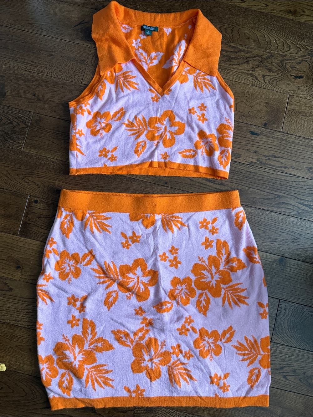 wild fable Orange and Light Pink Floral Knit Set